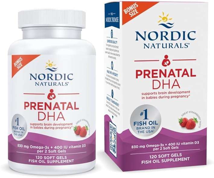Nordic Naturals Prenatal DHA, Strawberry - 120 Soft Gels - 830 mg Omega-3 + 400 IU Vitamin D3 - Supports Brain Development in Babies During Pregnancy & Lactation - Non-GMO - 60 Servings - Image 1