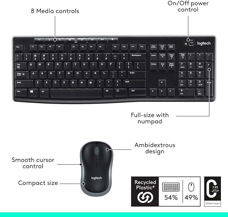 Logitech MK270 Wireless Keyboard and Mouse Combo for Windows, 2.4 GHz Wireless, Compact Mouse, 8 Multimedia and Shortcut Keys, 2-Year Battery Life, for PC, Laptop - Black - Image 7