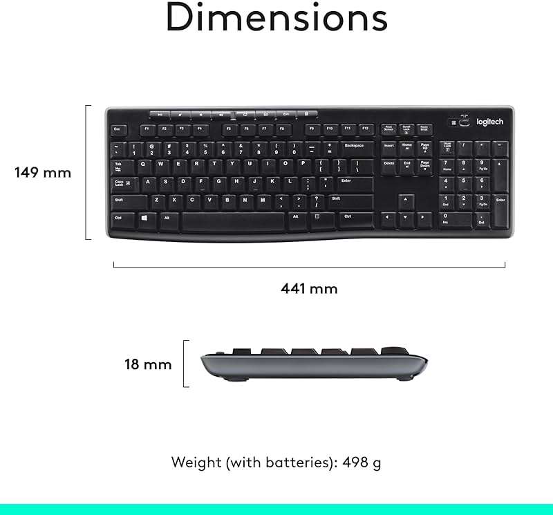 Logitech MK270 Wireless Keyboard and Mouse Combo for Windows, 2.4 GHz Wireless, Compact Mouse, 8 Multimedia and Shortcut Keys, 2-Year Battery Life, for PC, Laptop - Black - Image 9