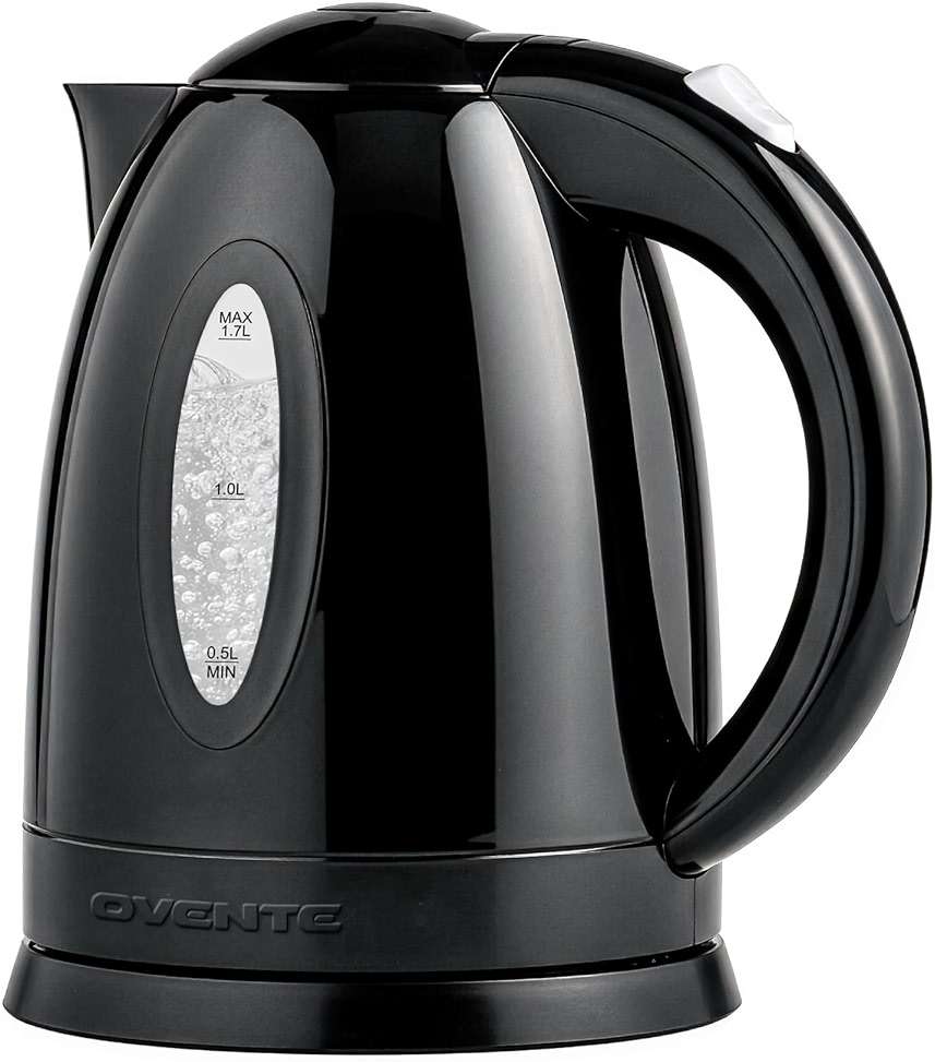OVENTE Electric Kettle, 1.7L Fast Boiling Water Heater for Coffee or Tea, BPA Free with Water Level Gauge, Auto Shut-Off, Boil-Dry Protection, Indicator Light and Removable Filter, Black KP72B - Image 1