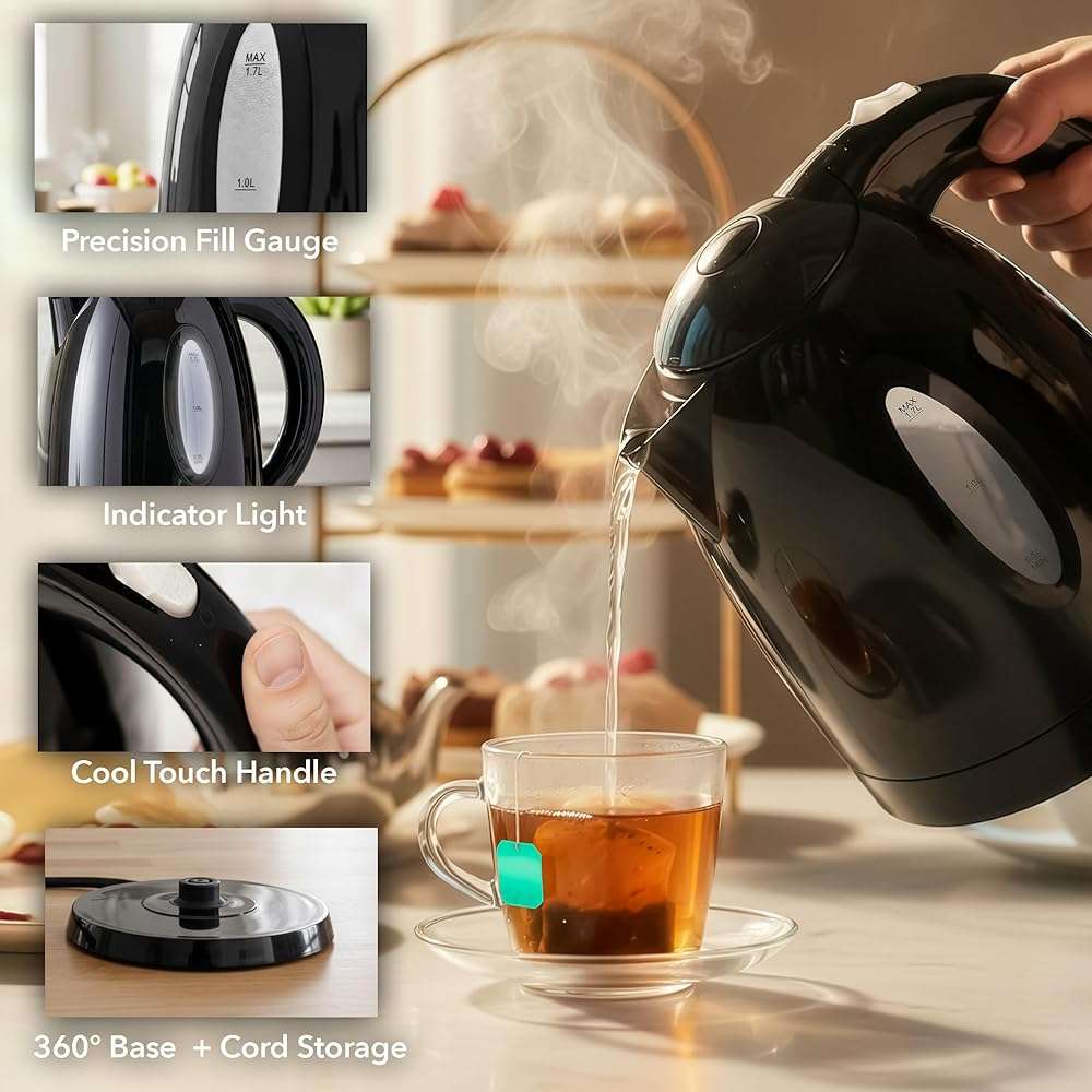 OVENTE Electric Kettle, 1.7L Fast Boiling Water Heater for Coffee or Tea, BPA Free with Water Level Gauge, Auto Shut-Off, Boil-Dry Protection, Indicator Light and Removable Filter, Black KP72B - Image 5