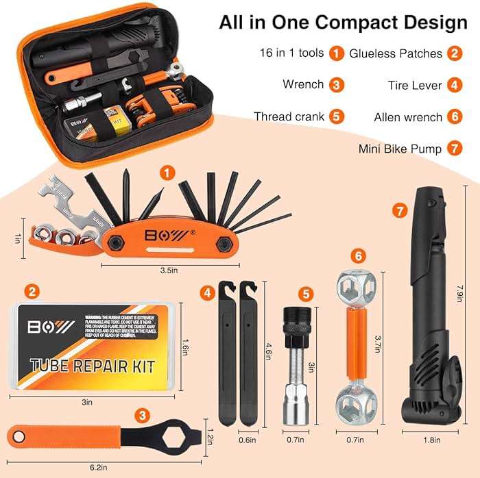 Bicycle Repair Bag With Tire Pump, Portable Tool Kit for Camping Travel - Bike Glueless Patches, Maintenance Essentials All in One Safety Kit - Image 2