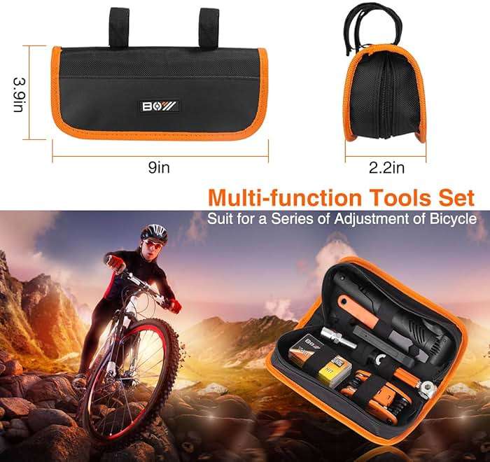 Bicycle Repair Bag With Tire Pump, Portable Tool Kit for Camping Travel - Bike Glueless Patches, Maintenance Essentials All in One Safety Kit - Image 8