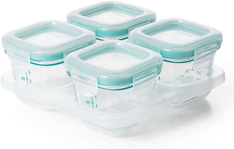 OXO Tot Glass Baby Blocks Food Storage Containers, Teal, 4 oz - Image 1