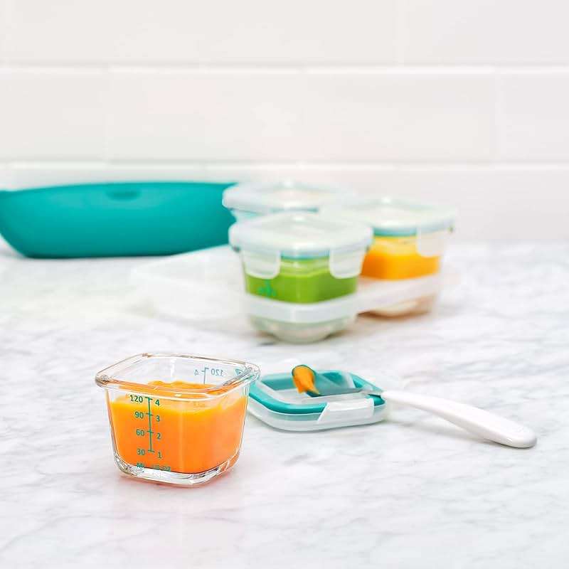 OXO Tot Glass Baby Blocks Food Storage Containers, Teal, 4 oz - Image 2