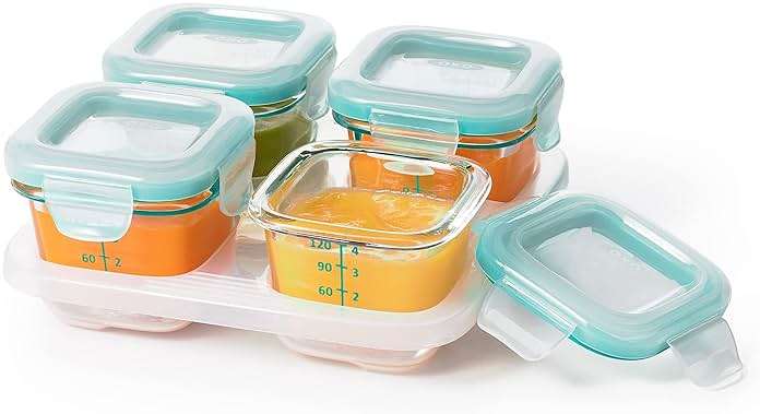 OXO Tot Glass Baby Blocks Food Storage Containers, Teal, 4 oz - Image 4