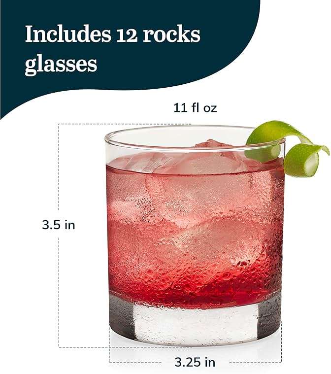 Libbey 917CD Heavy Base Rocks Glasses Set of 12, Rocks Glass Cups Set with Simple Lines, Elegant Old Fashioned Glass for Whiskey,Cocktails and More - Image 2