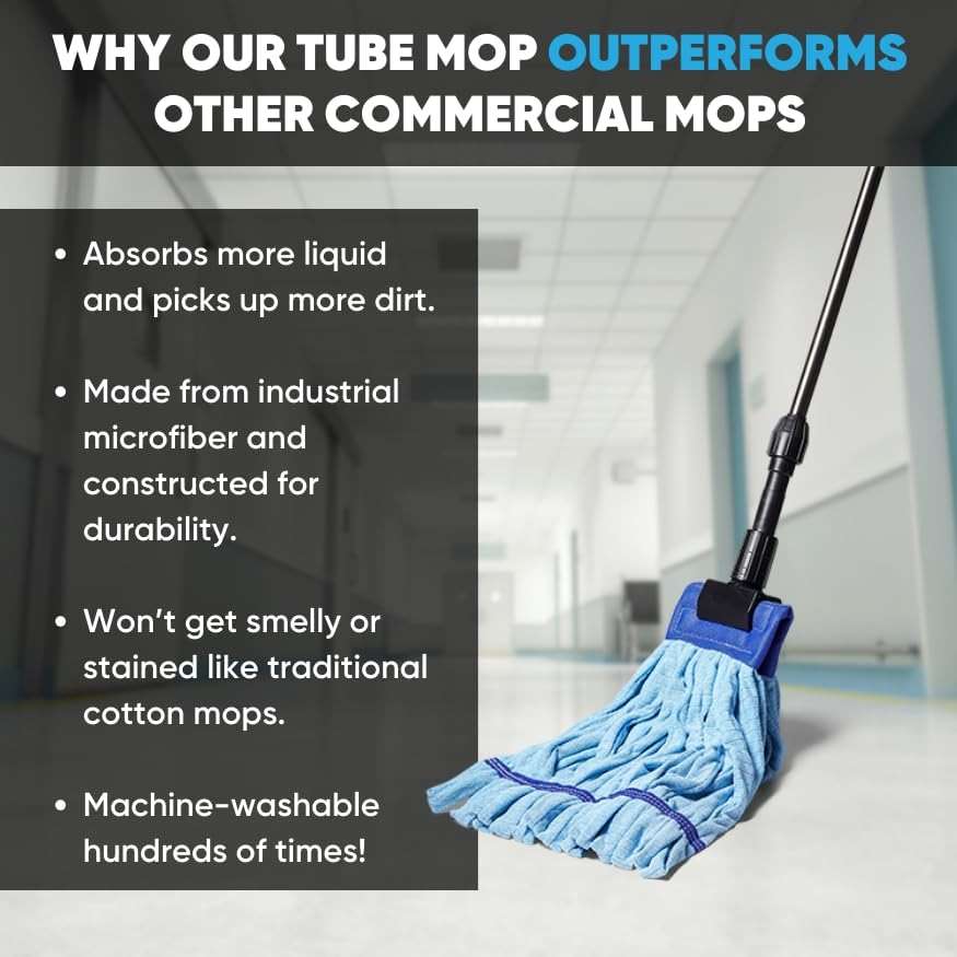 Commercial Mop Head Replacement – 1 Pack Large Green Microfiber Tube Mop (18 oz.) | Industrial Wet Mops | Washable Refill, Reusable, Heavy Duty, Looped End Mopheads | Hardwood, Concrete - Image 2