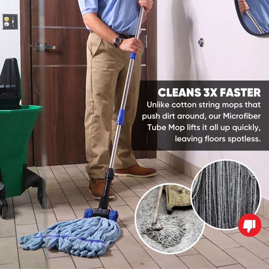 Commercial Mop Head Replacement – 1 Pack Large Green Microfiber Tube Mop (18 oz.) | Industrial Wet Mops | Washable Refill, Reusable, Heavy Duty, Looped End Mopheads | Hardwood, Concrete - Image 4