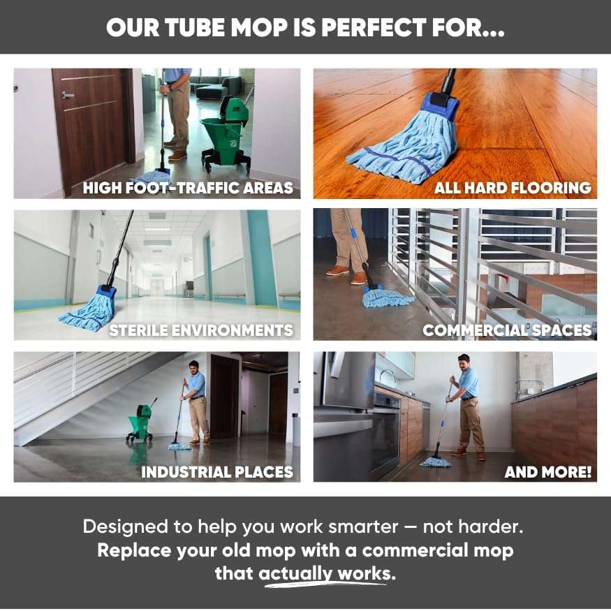 Commercial Mop Head Replacement – 1 Pack Large Green Microfiber Tube Mop (18 oz.) | Industrial Wet Mops | Washable Refill, Reusable, Heavy Duty, Looped End Mopheads | Hardwood, Concrete - Image 6