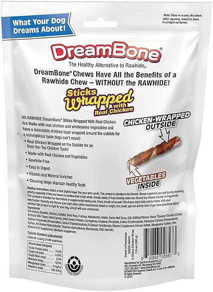 DreamBone Chicken Wrapped Large Stick Dog Treats, Daily Rawhide-Free Chew, Digests Safely and Completely, With Real Protein, Chicken and Veggies, 8 count - Image 3