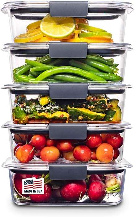 Rubbermaid Brilliance Tritan Plastic Food Storage Containers BPA Free Airtight Lids Ideal for Lunch Meal Prep & Leftovers Set of 5 (3.2 Cup) - Image 1