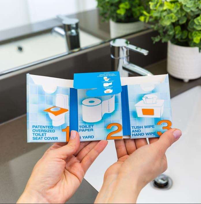 The Restroom Kit Great for travel (60-Pack) Portable Disposable Oversized Toilet Seat Cover, 3ft 3Ply Toilet Paper, Hand & Flushable Tush Wipe - Image 5