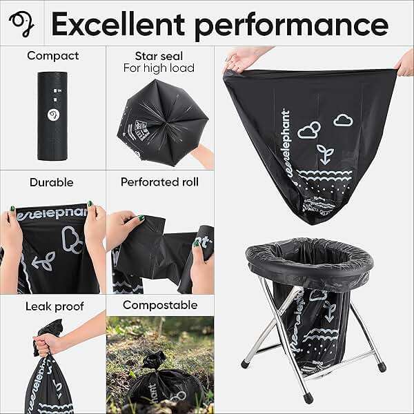 Green Elephant Portable Waste Bags – Camping Potty Liners, Biodegradable Sanitary Bags for 5 Gallon Bucket, Outdoor Use, 15 Count, 8 Gal (1 Pack) - Image 5