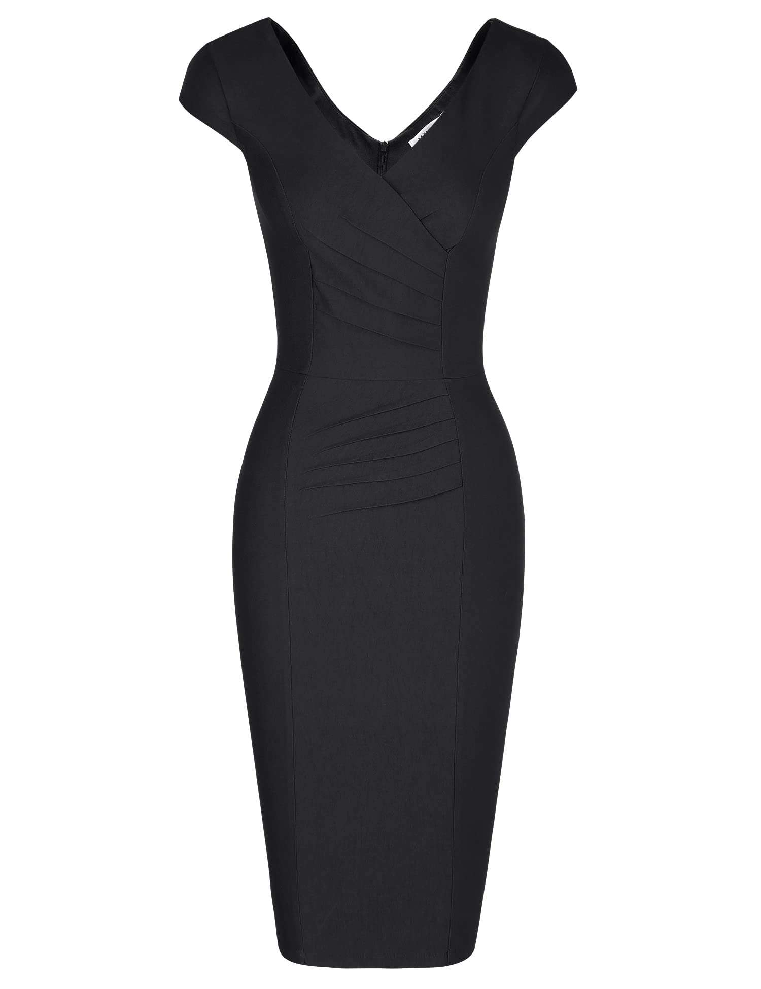 MUXXN Women's 1950's Vintage V Neck Ruched Sheath Formal Pencil Dress - Image 1