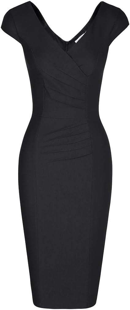 MUXXN Women's 1950's Vintage V Neck Ruched Sheath Formal Pencil Dress - Image 3
