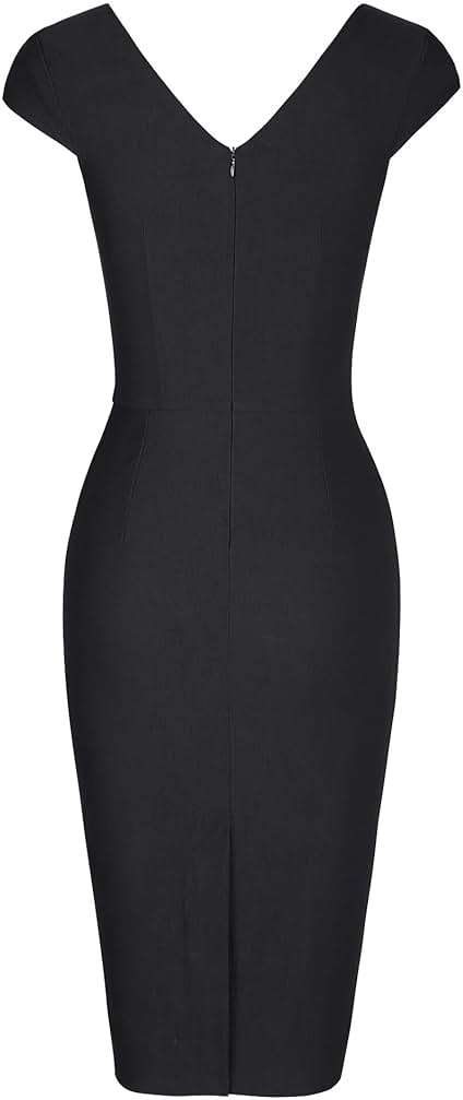 MUXXN Women's 1950's Vintage V Neck Ruched Sheath Formal Pencil Dress - Image 4