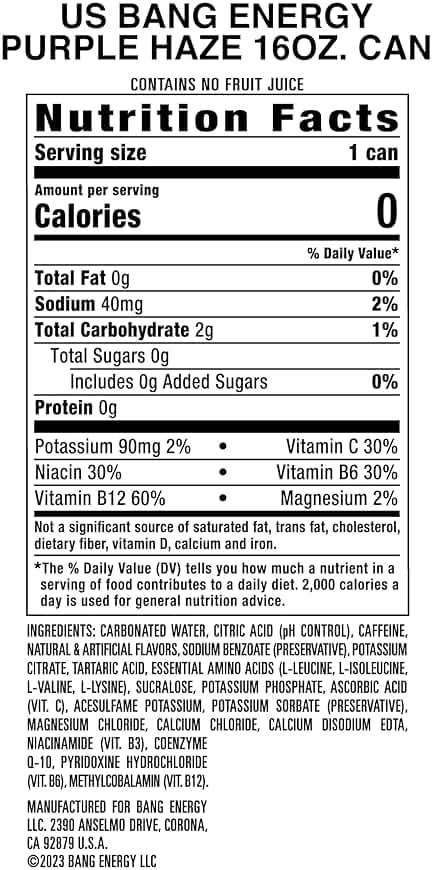 Bang Energy Purple Haze, Sugar-Free Energy Drink, 16-Ounce | Pack of 12 - Image 2