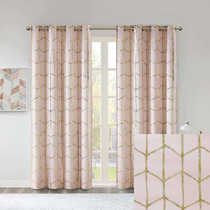 Intelligent Design Blackout Window Curtain, Light Blocking Curtains for Living Room, Thermal Insulated Window Panel with Metallic Print and Grommet Top, 50"x84", Blush/Gold, 1 Piece - Image 9