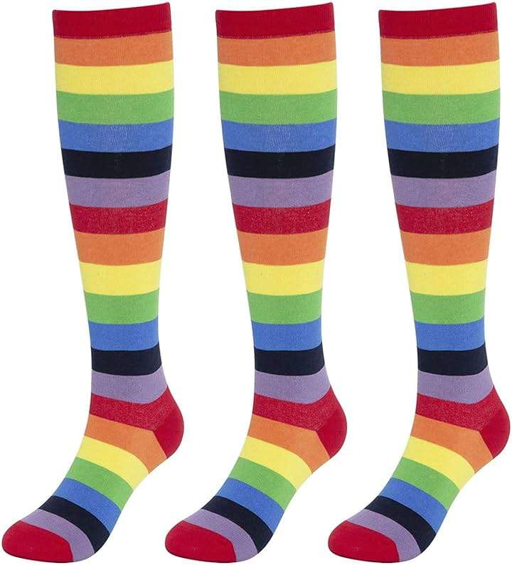 KONY 84% Cotton Rainbow Knee High Socks for Women, Colorful Striped Stay-Up Stretch Long Socks, Size 6-10 - Image 1