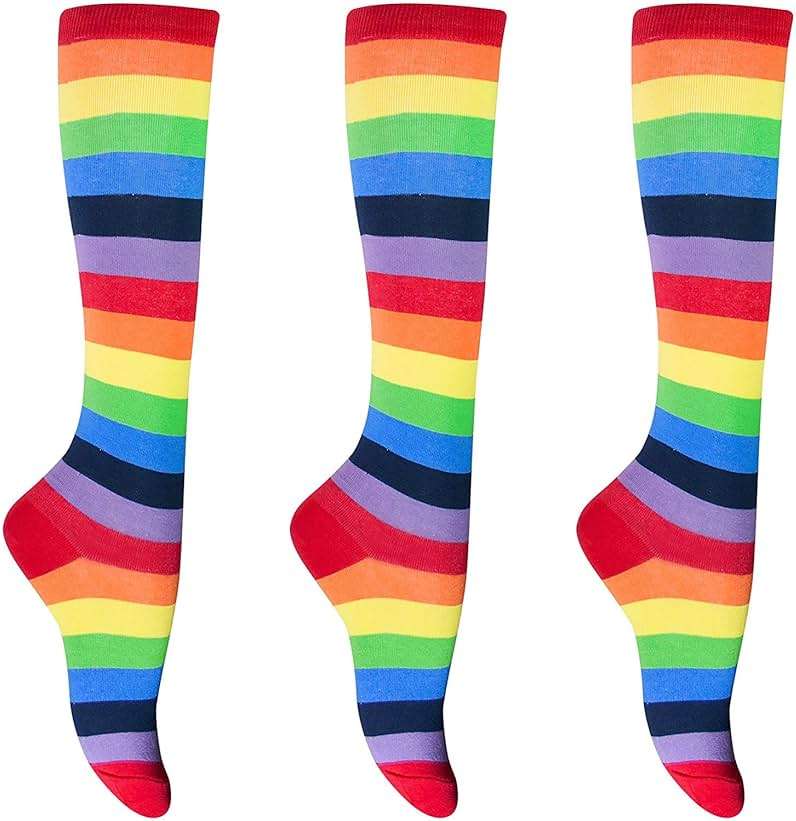 KONY 84% Cotton Rainbow Knee High Socks for Women, Colorful Striped Stay-Up Stretch Long Socks, Size 6-10 - Image 5