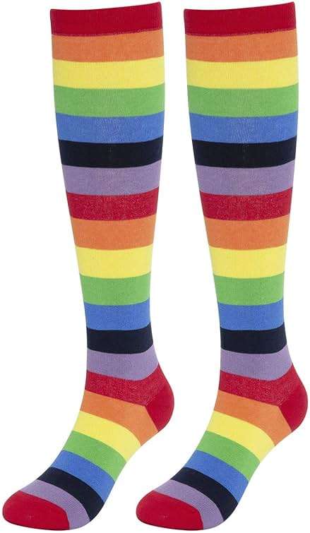 KONY 84% Cotton Rainbow Knee High Socks for Women, Colorful Striped Stay-Up Stretch Long Socks, Size 6-10 - Image 6