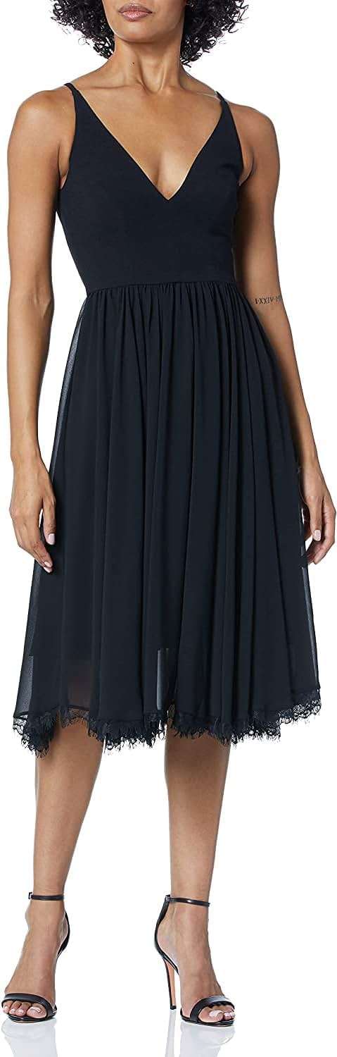 Dress the Population Women's Alicia Plunging Mix Media Sleeveless Fit and Flare Midi Dress - Image 1