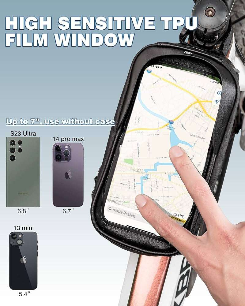 ROCKBROS Bike/Bicycle Phone Front Frame Bag, Waterproof, Tube Bag,Cycling Pouch, Bike Accessories for Men Compatible Phone Under 7” - Image 3