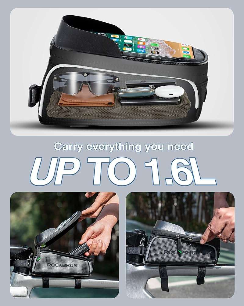 ROCKBROS Bike/Bicycle Phone Front Frame Bag, Waterproof, Tube Bag,Cycling Pouch, Bike Accessories for Men Compatible Phone Under 7” - Image 5