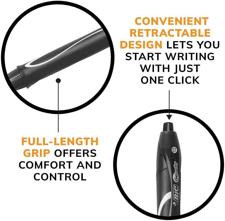 BIC Gelocity Quick Dry Black Gel Pens, Medium Point (0.7mm), 8-Count Pack, Retractable Gel Pens With Comfortable Full Grip - Image 6