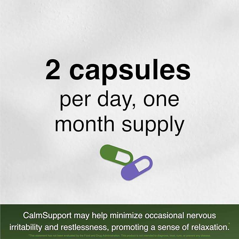 CalmSupport: Stress & Relaxation Support - Ashwagandha, Passion Flower, Valerian Root, Ginger, GABA, Velvet Bean, Motherwort, Oat Seed, L-Theanine, L-Tryptophan, Folate, C,B1,B6,B12,Zinc - 60 Capsules - Image 3
