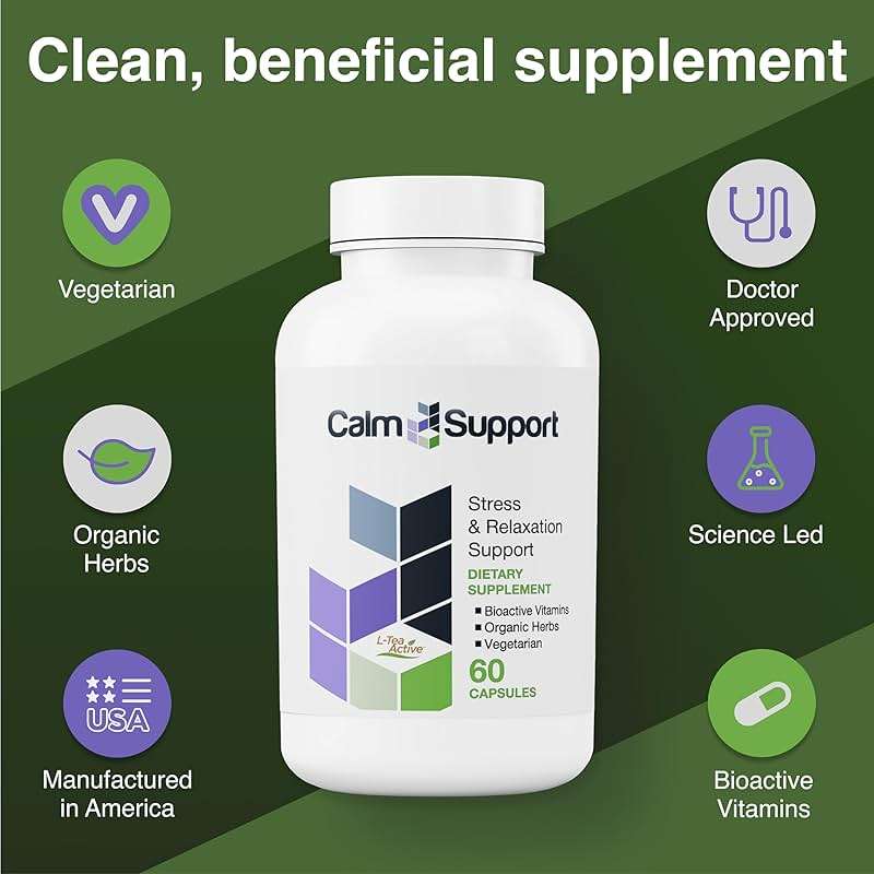 CalmSupport: Stress & Relaxation Support - Ashwagandha, Passion Flower, Valerian Root, Ginger, GABA, Velvet Bean, Motherwort, Oat Seed, L-Theanine, L-Tryptophan, Folate, C,B1,B6,B12,Zinc - 60 Capsules - Image 4