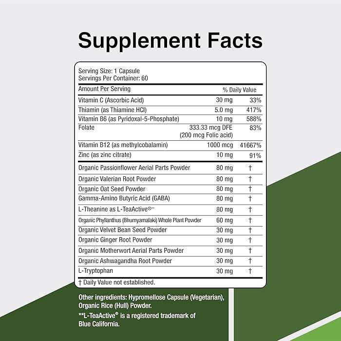 CalmSupport: Stress & Relaxation Support - Ashwagandha, Passion Flower, Valerian Root, Ginger, GABA, Velvet Bean, Motherwort, Oat Seed, L-Theanine, L-Tryptophan, Folate, C,B1,B6,B12,Zinc - 60 Capsules - Image 6