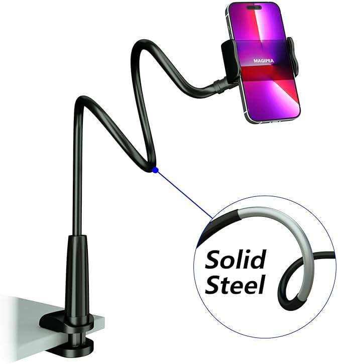 MAGIPEA Gooseneck Phone Holder for Bed, Flexible Overhead Cell Phone Mount for Desk Headboard Table, Hands-Free Viewing Clamp Stand, Gift for iPhone 17 16 15 Pro Max and 3.5-7" Devices - Image 2