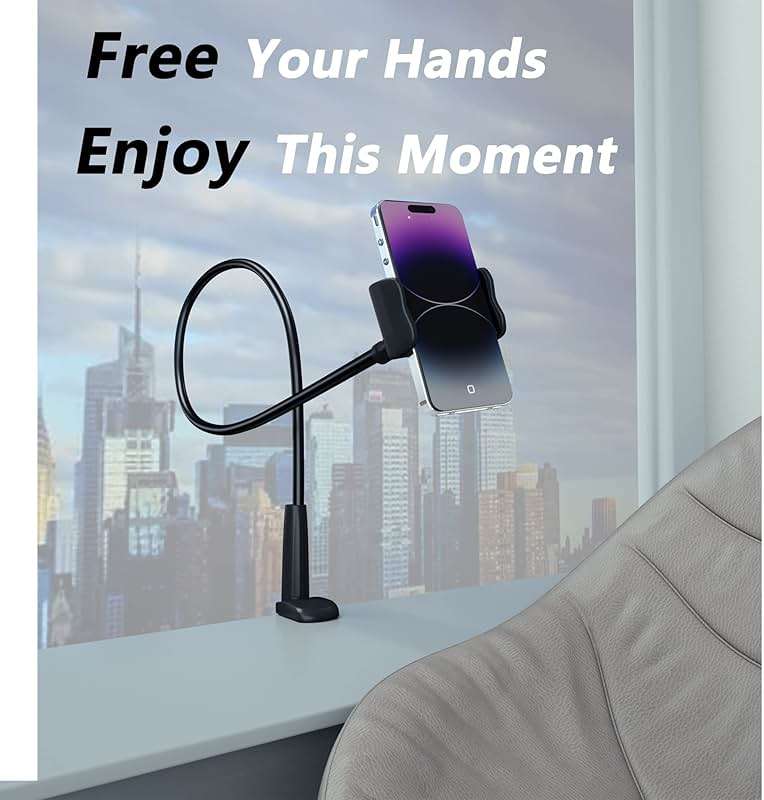 MAGIPEA Gooseneck Phone Holder for Bed, Flexible Overhead Cell Phone Mount for Desk Headboard Table, Hands-Free Viewing Clamp Stand, Gift for iPhone 17 16 15 Pro Max and 3.5-7" Devices - Image 3