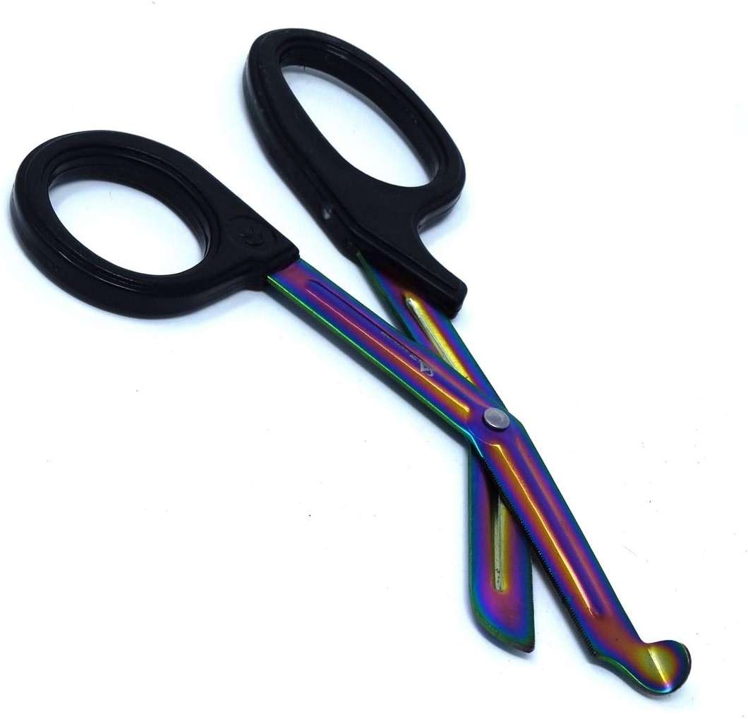 Heavy Duty Fluoride Coated Nurse Doctor Medical Paramedic Trauma Shears Scissors 7.25" (A2ZSCILAB) (BLACK MULTI COLOR BLADE) - Image 1