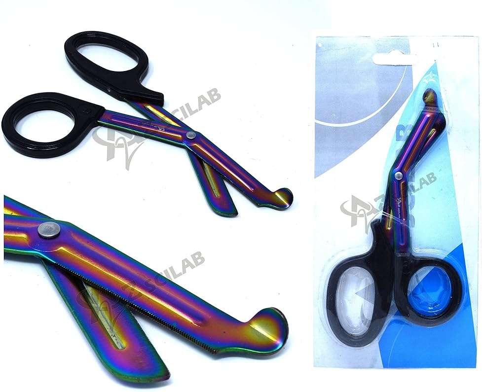 Heavy Duty Fluoride Coated Nurse Doctor Medical Paramedic Trauma Shears Scissors 7.25" (A2ZSCILAB) (BLACK MULTI COLOR BLADE) - Image 2