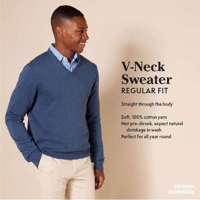 Amazon Essentials Men's Regular Fit Cotton V-Neck Pullover Sweater (Available in Big & Tall) - Image 2