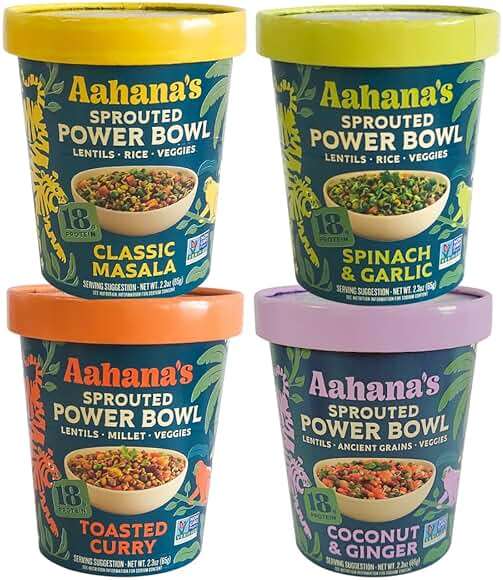 Aahana's Sprouted Lentils Power Bowls-Plant Based Gluten Free Meals 4 Pack - Image 1
