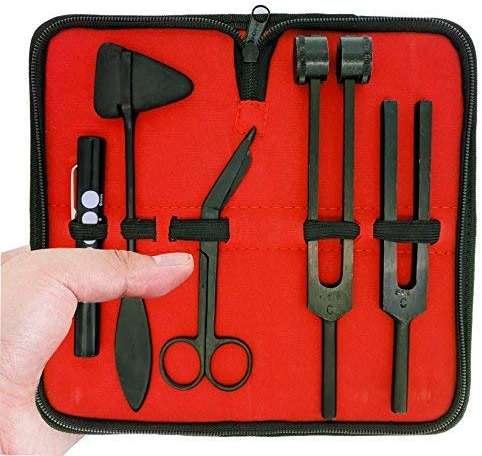 SURGICAL ONLINE Limited Edition - Full Tactical Black - Grudge Style Set of 5 pcs Reflex Percussion Taylor Hammer + Penlight + Tuning Fork C 128 C 512 + Bandage Scissors 5.5" - Image 2