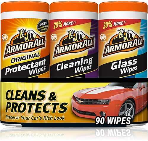 Armor All Car Interior Value Pack, 90 Count, Includes Auto Glass Cleaner, Cleaning Wipes and Protectant Wipes - Image 1