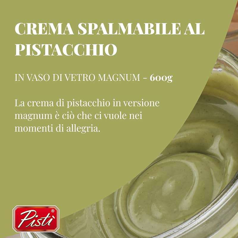 Pisti Cream of Pistachio from Sicily 21.2 Ounce (600g) | Artisanal Italian Nut Spread | Enjoy with Bread and Biscuits - Image 2
