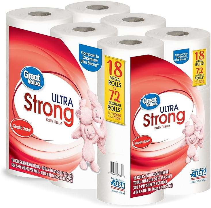 Great Value Ultra Strong Toilet Tissue Paper, 18 Mega Rolls - Image 2