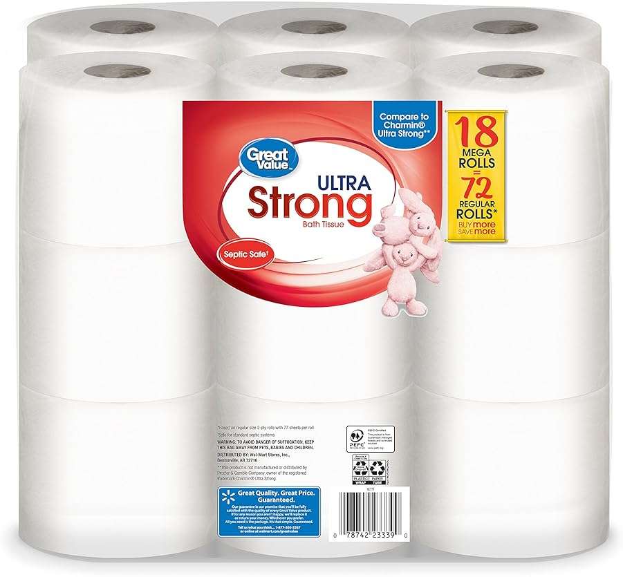 Great Value Ultra Strong Toilet Tissue Paper, 18 Mega Rolls - Image 3