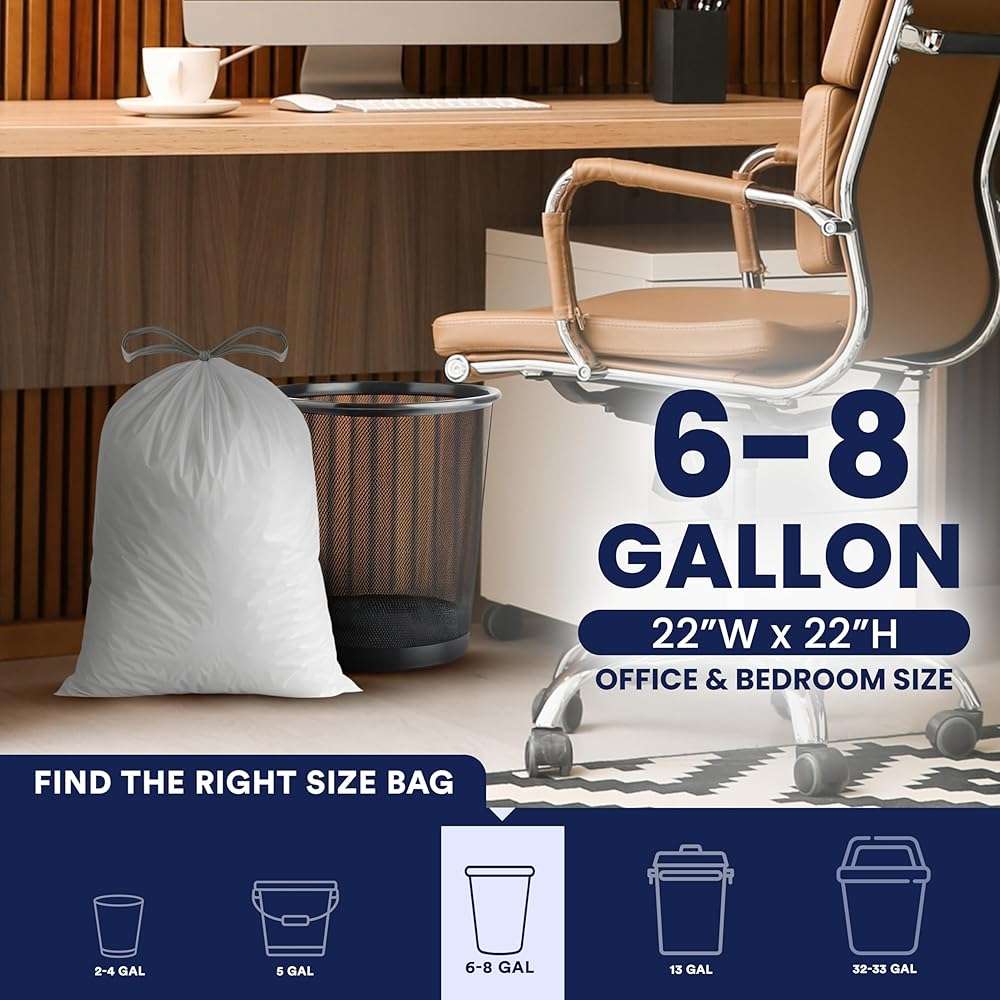 Plasticplace 8 Gallon Trash Bags: Premium White Drawstring Garbage Bag, 0.7 Mil Thickness, Durable Trash Can Liners, Garbage Bags for your Trash Can, Ring Size 22" x 22" (Pack of 100) - Image 3