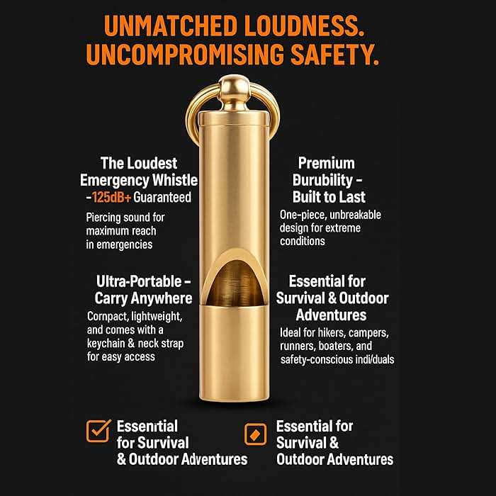 Loudest Brass Whistle — The Original 2-Inch Premium Emergency Whistle 125db+ One Piece Outdoor Survival Whistle On Key-Chain or Hang Around Your Neck and Carry it Anywhere! - Image 5