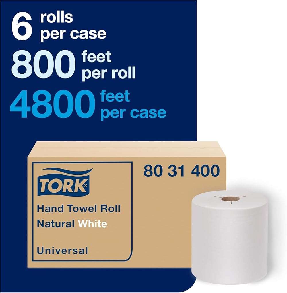 Tork Hand Towel Roll Natural White H80, Universal, 100% Recycled Fiber, 6 Rolls x 800 ft, 8031400, 6 Count (Pack of 1) - Image 2