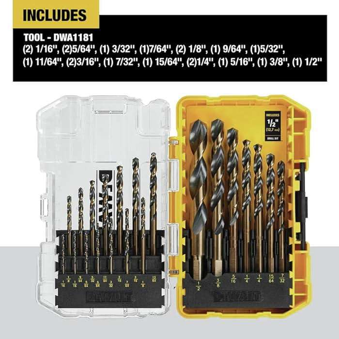 DEWALT Drill Bit Set, 21 Pc High Speed Steel DEWALT Bits, Black and Gold Oxide Coated, 135 Degree Split Point, 31 Degree Helix (DWA1181) - Image 2