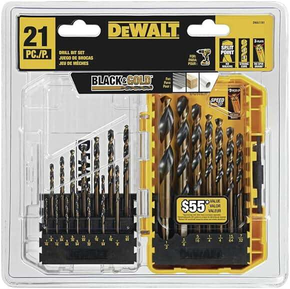DEWALT Drill Bit Set, 21 Pc High Speed Steel DEWALT Bits, Black and Gold Oxide Coated, 135 Degree Split Point, 31 Degree Helix (DWA1181) - Image 3