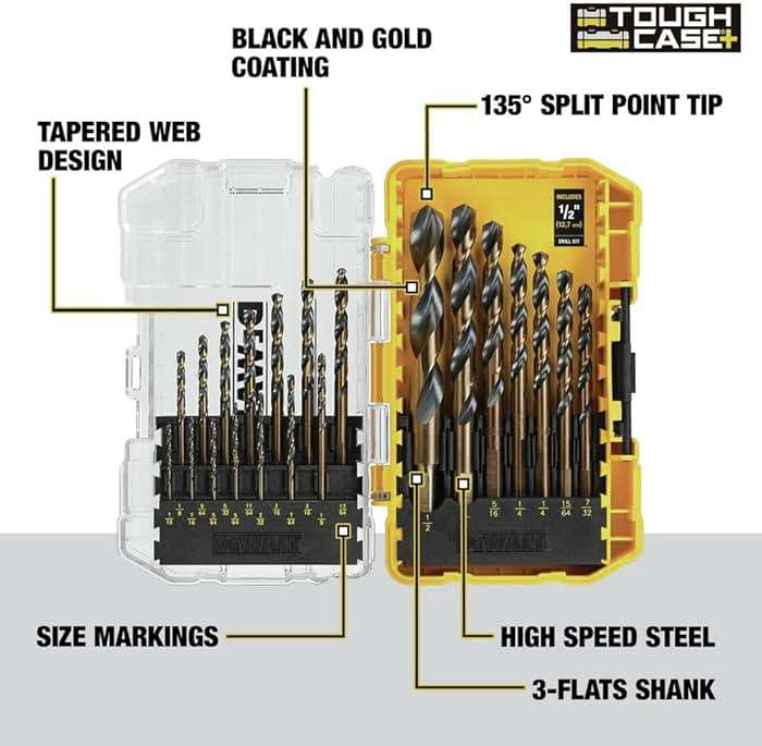 DEWALT Drill Bit Set, 21 Pc High Speed Steel DEWALT Bits, Black and Gold Oxide Coated, 135 Degree Split Point, 31 Degree Helix (DWA1181) - Image 4